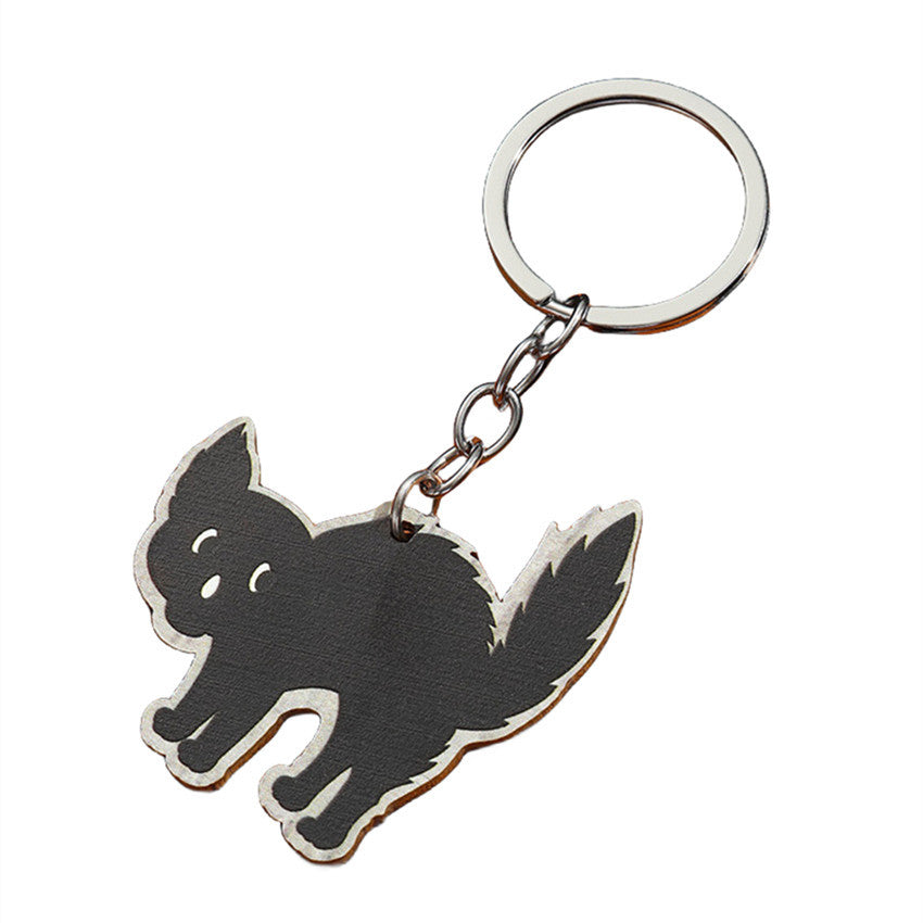 Wholesale Halloween Cartoon Bats, Ghosts, Kittens, Skeletons, Spiders, Pumpkins, Wooden Keychains