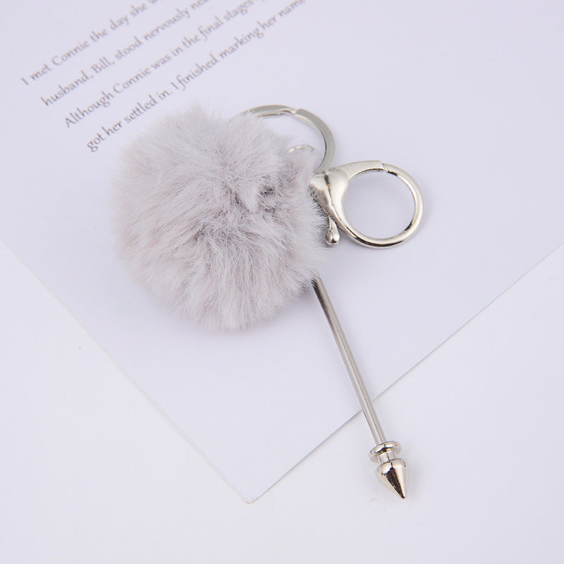 Wholesale DIY wool ball rivet keychain creative cute plush pendant luggage accessories keychain