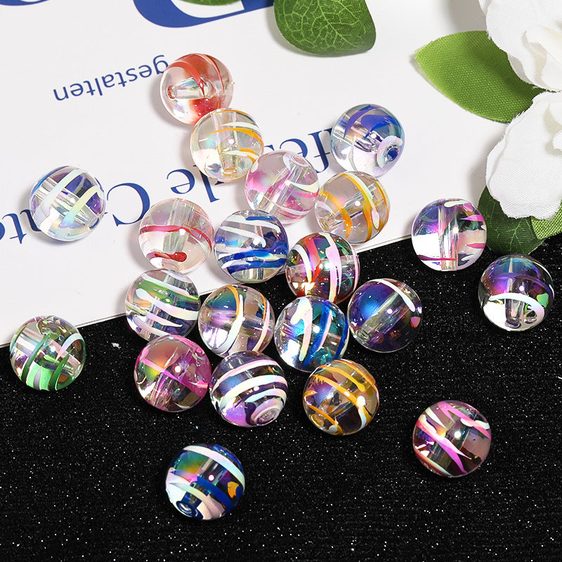 Wholesale 100pcs Painted Striped Wind Chimes Beads UV Plated Acrylic Beads Diy Accessories