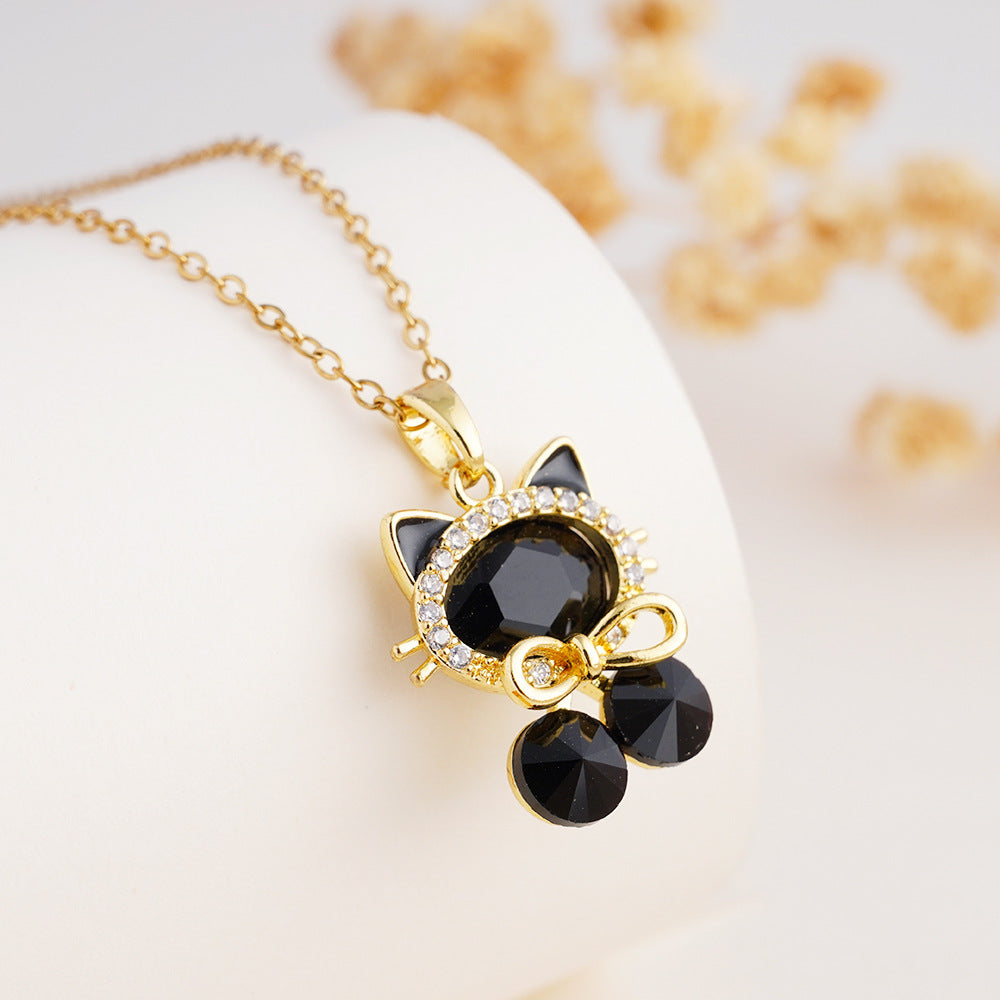 Wholesale gold-plated micro inlaid zircon cat pendant necklace
