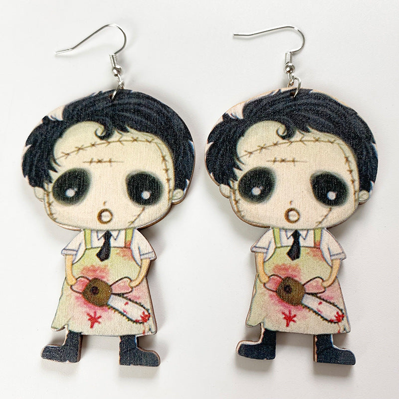 Pendientes de madera espeluznantes de 2Pair/Pack Halloween al por mayor