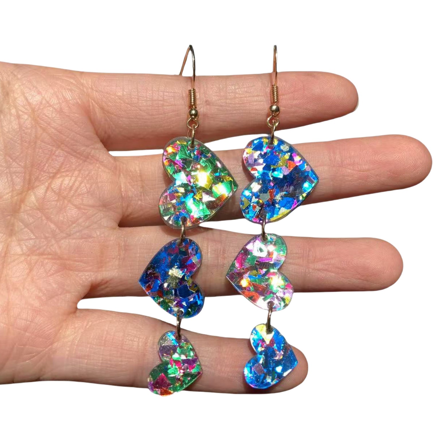 Wholesale Acrylic sequin asymmetrical heart-shaped triple personality simple retro earrings
