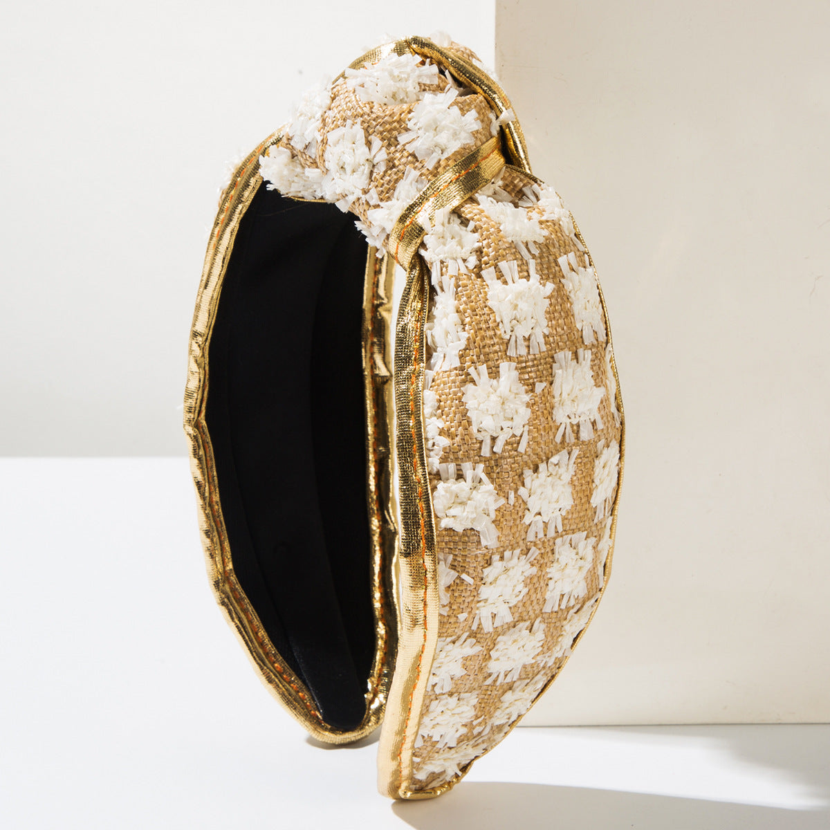 Wholesale Raffia check woven wide-brimmed headband