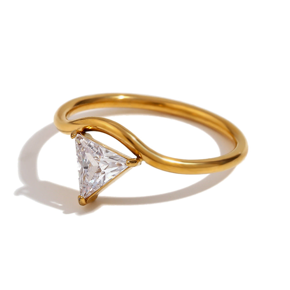 Wholesale Gold wave-shaped ring with zircon Stainless Steel Rings