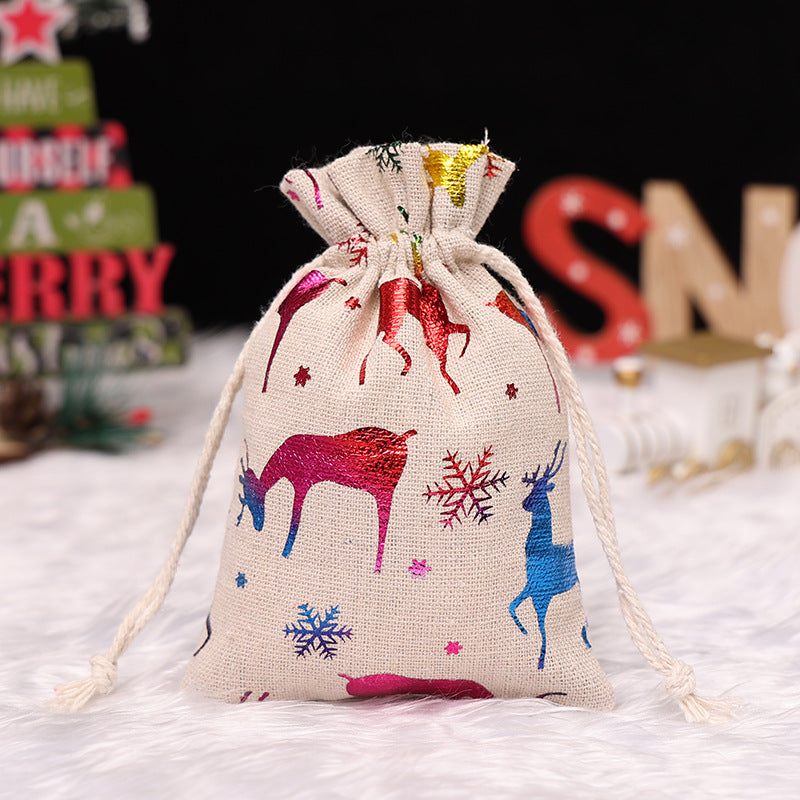 Wholesale Christmas Gilded Cotton and Linen Bundle Pockets, Gift Bags, Candy Drawstring Bags