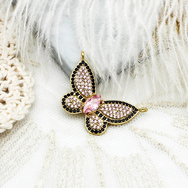 Wholesale Copper Micro Inlaid Color Zirconium Butterfly DIY Jewelry Accessories