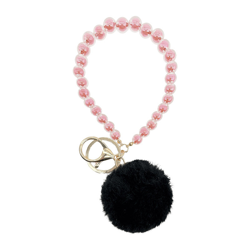 Wholesale Cute Fur Ball Colorful Beaded Lanyard Keychain