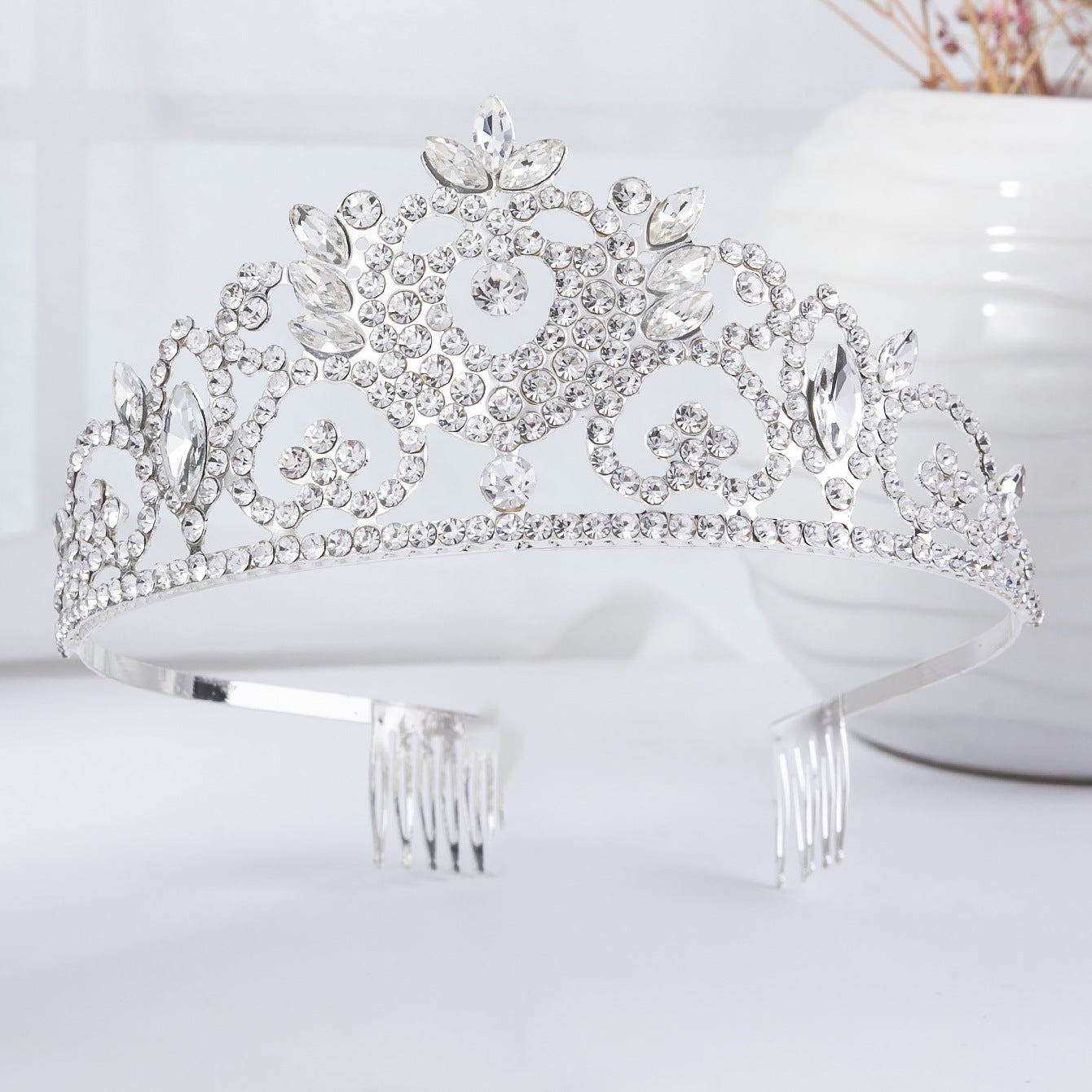 Wholesale Elegant Temperament Bride Wedding AB Diamond Rhinestone Crown Female Comb Crown