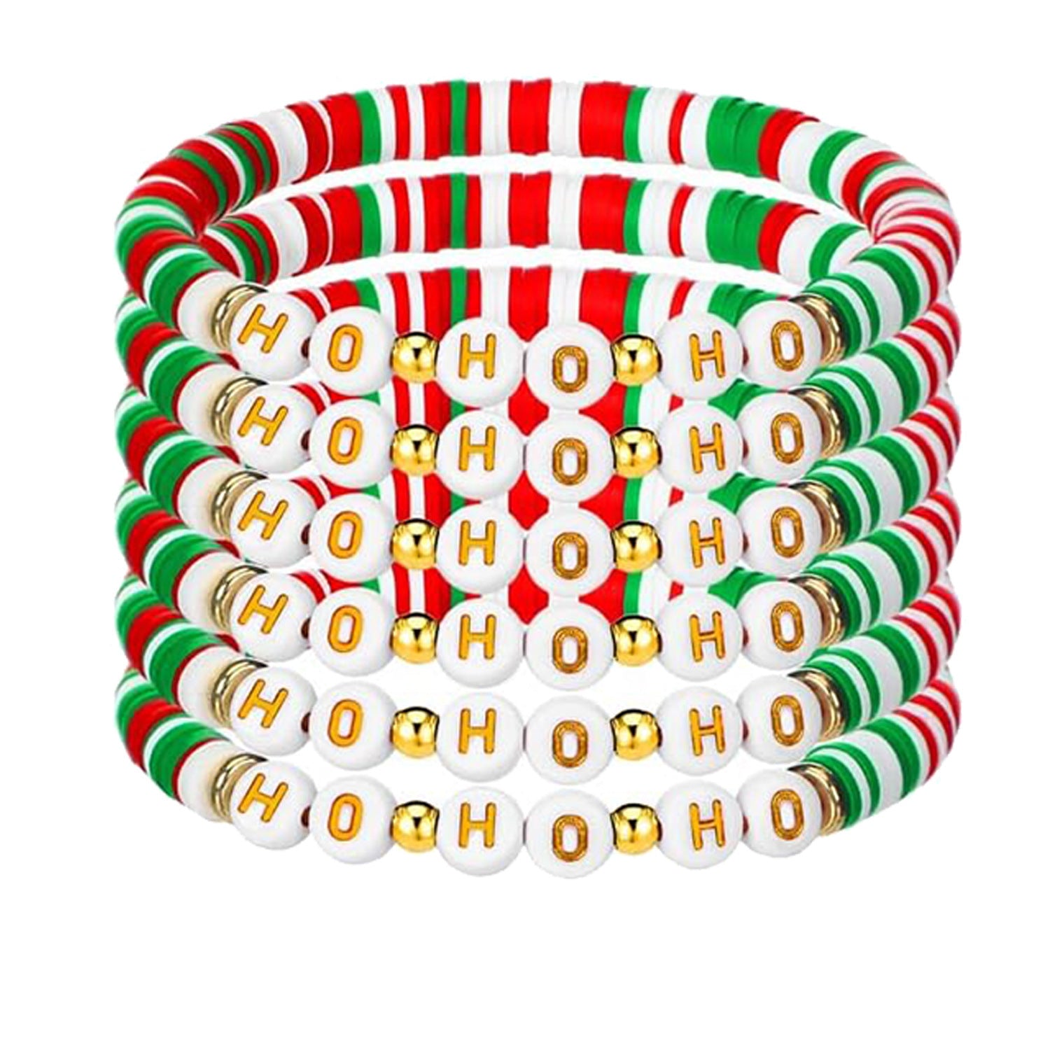 Wholesale 10pcs Red and Green Christmas Theme Clay Beam Bracelet