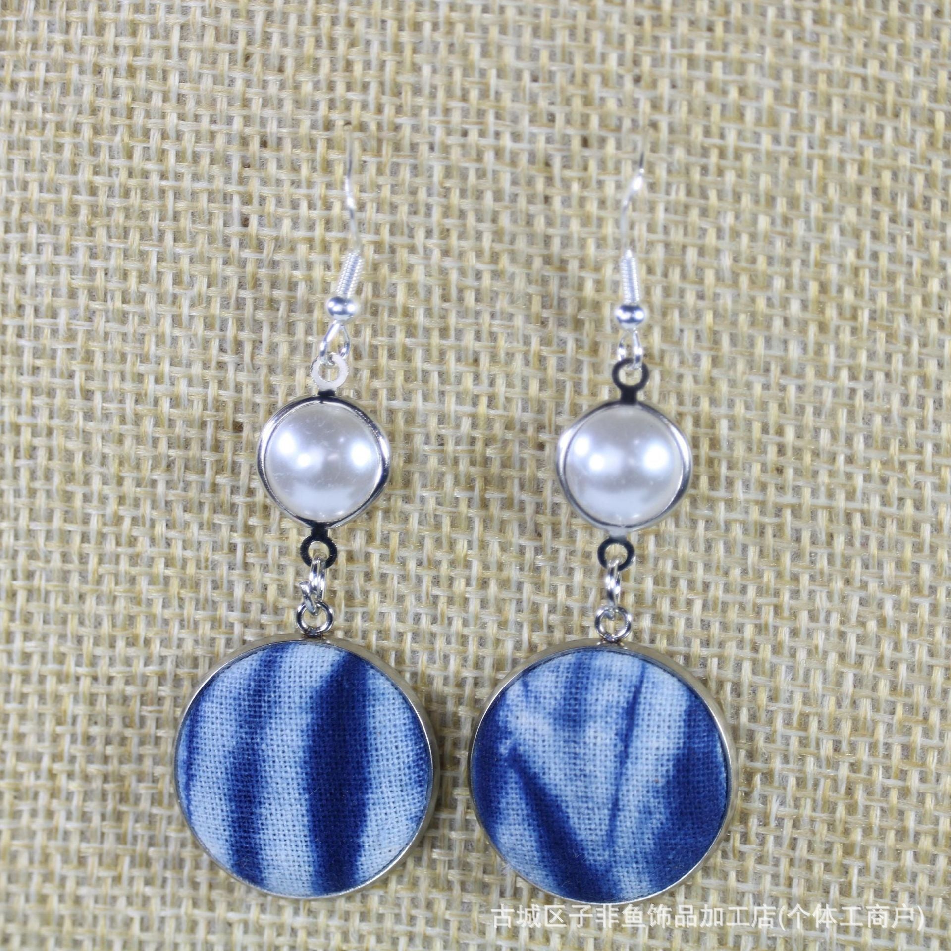 Wholesale Ethnic Style Tie-Dye Style Blue-Dyed Fabric Handmade Earrings
