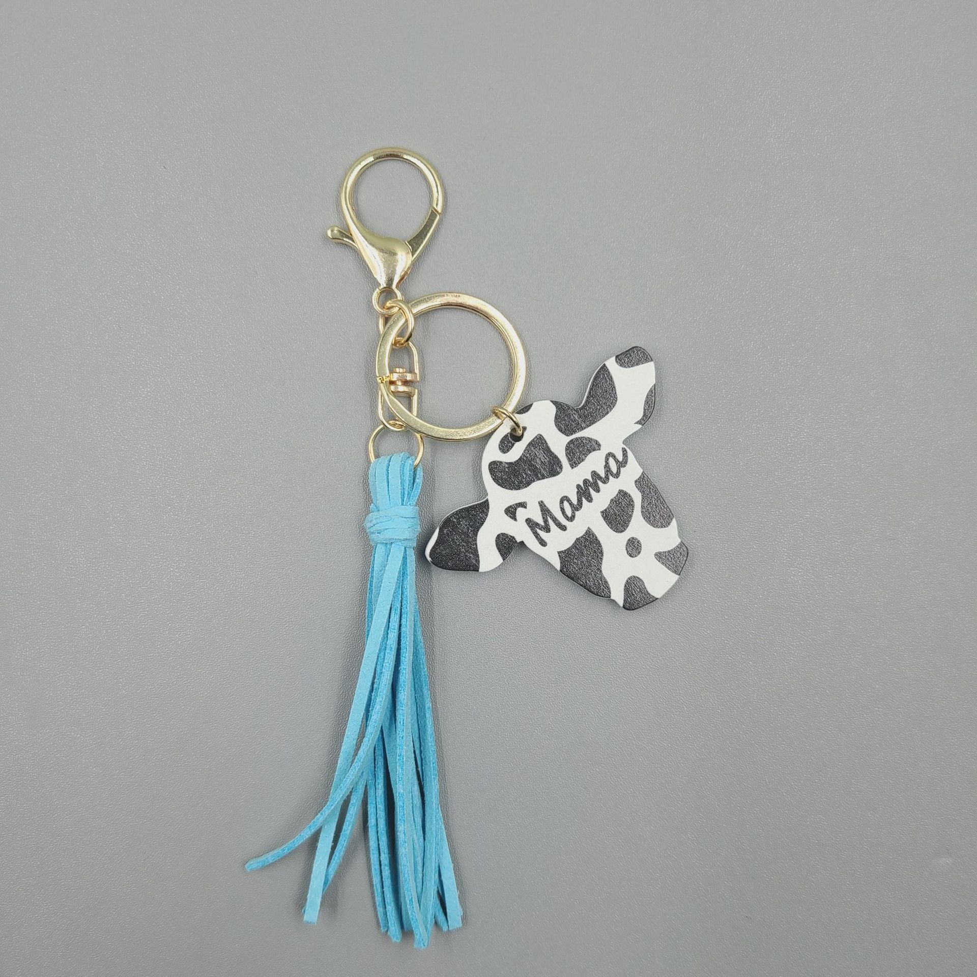 Wholesale 10PCS Western Leather Tassel Wood Bull Head Keychain