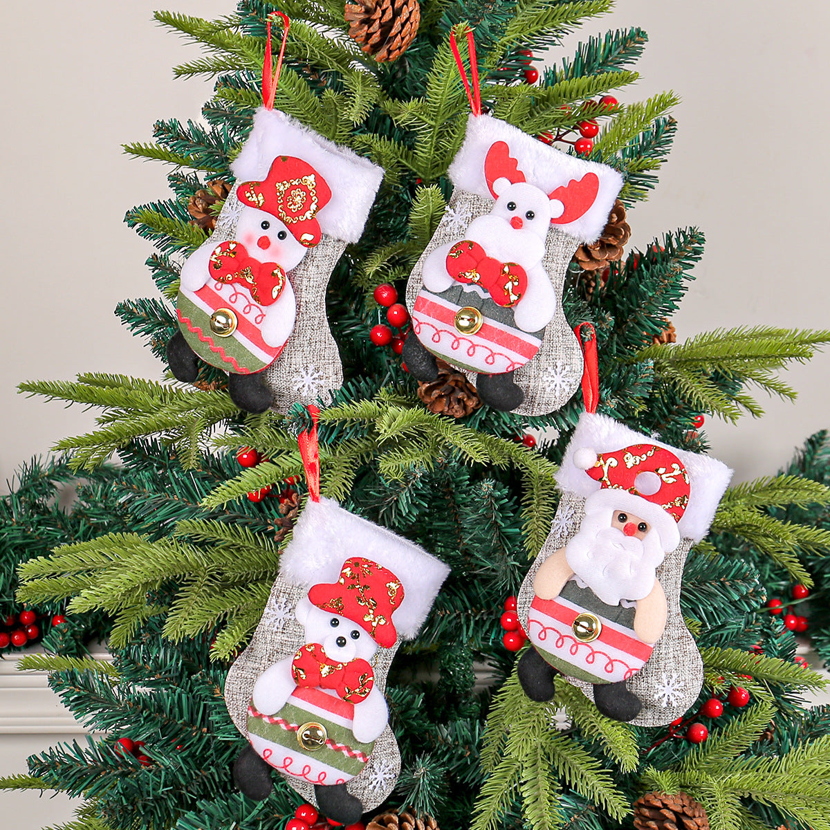 Wholesale Christmas Plush Santa Claus Snowman Doll Socks Candy Gift Bag
