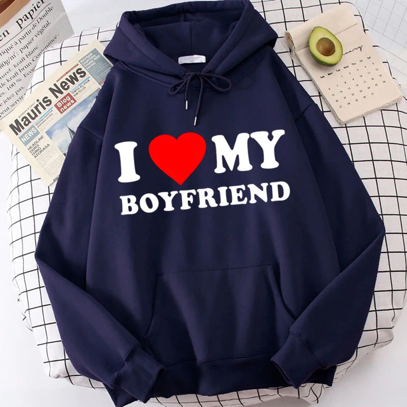 Wholesale Valentine's Day I Love My Boyfriend Girlfriend Print Hoodie