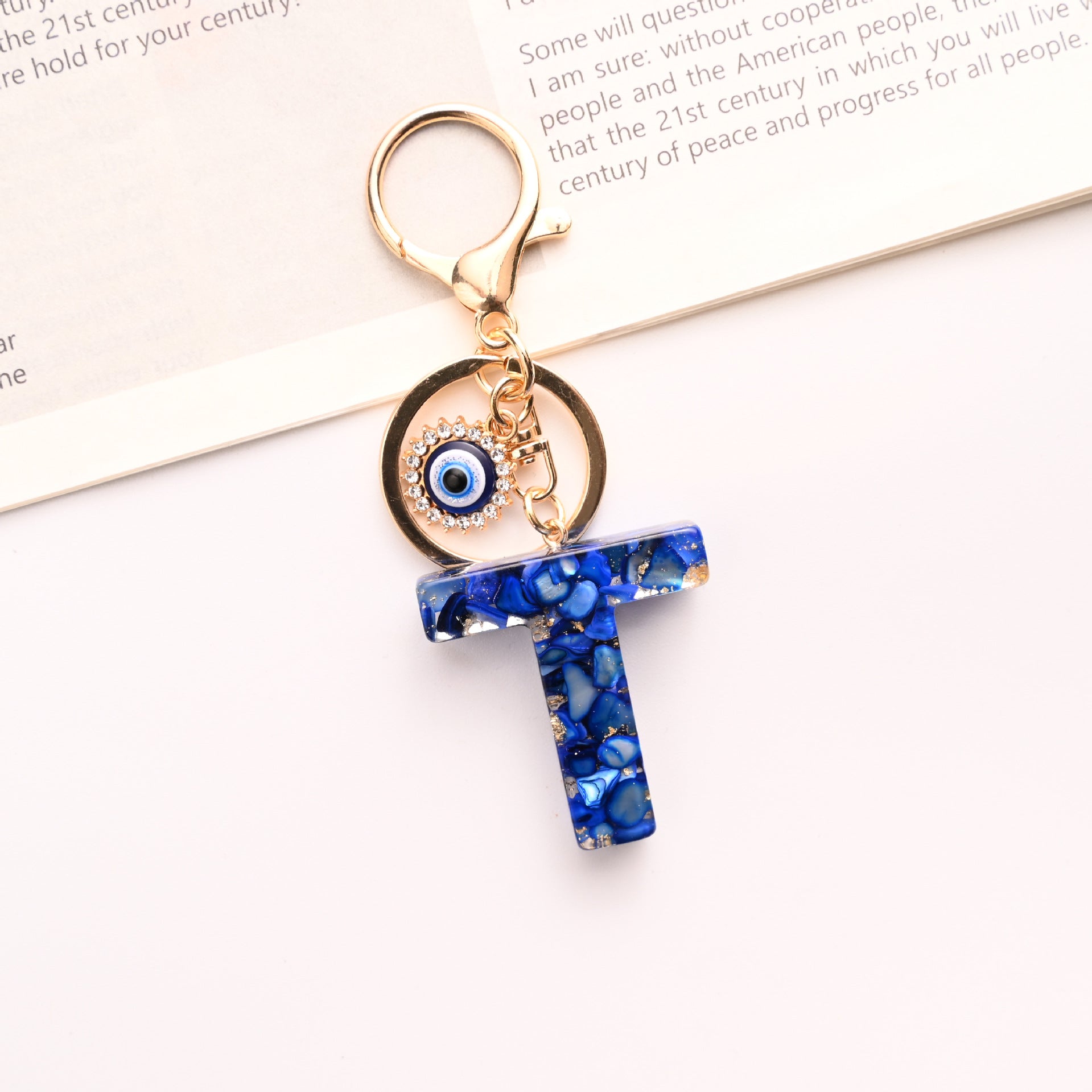 Wholesale Treasure Blue 26 English Letter Devil' s Eye Keychain