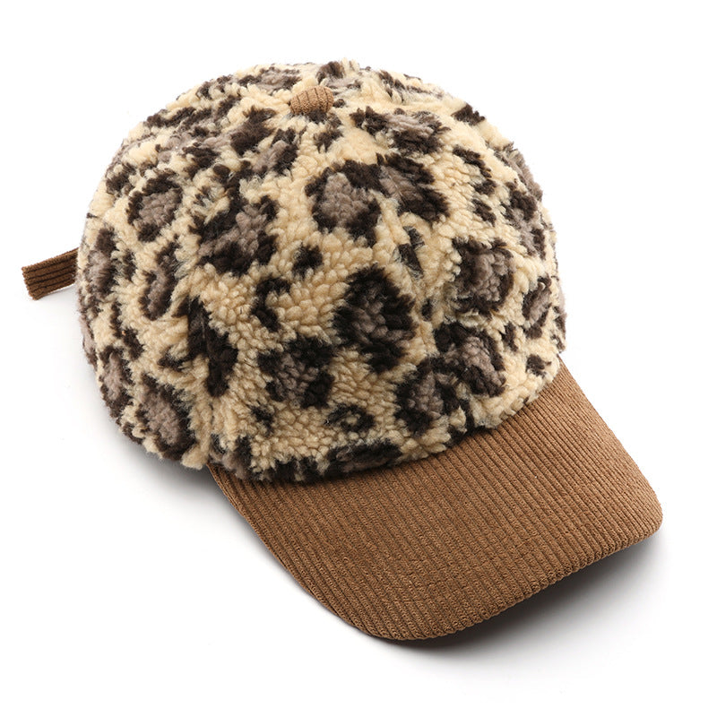 Wholesale Autumn and Winter Retro Color Block Leopard Print Plush Baseball Cap