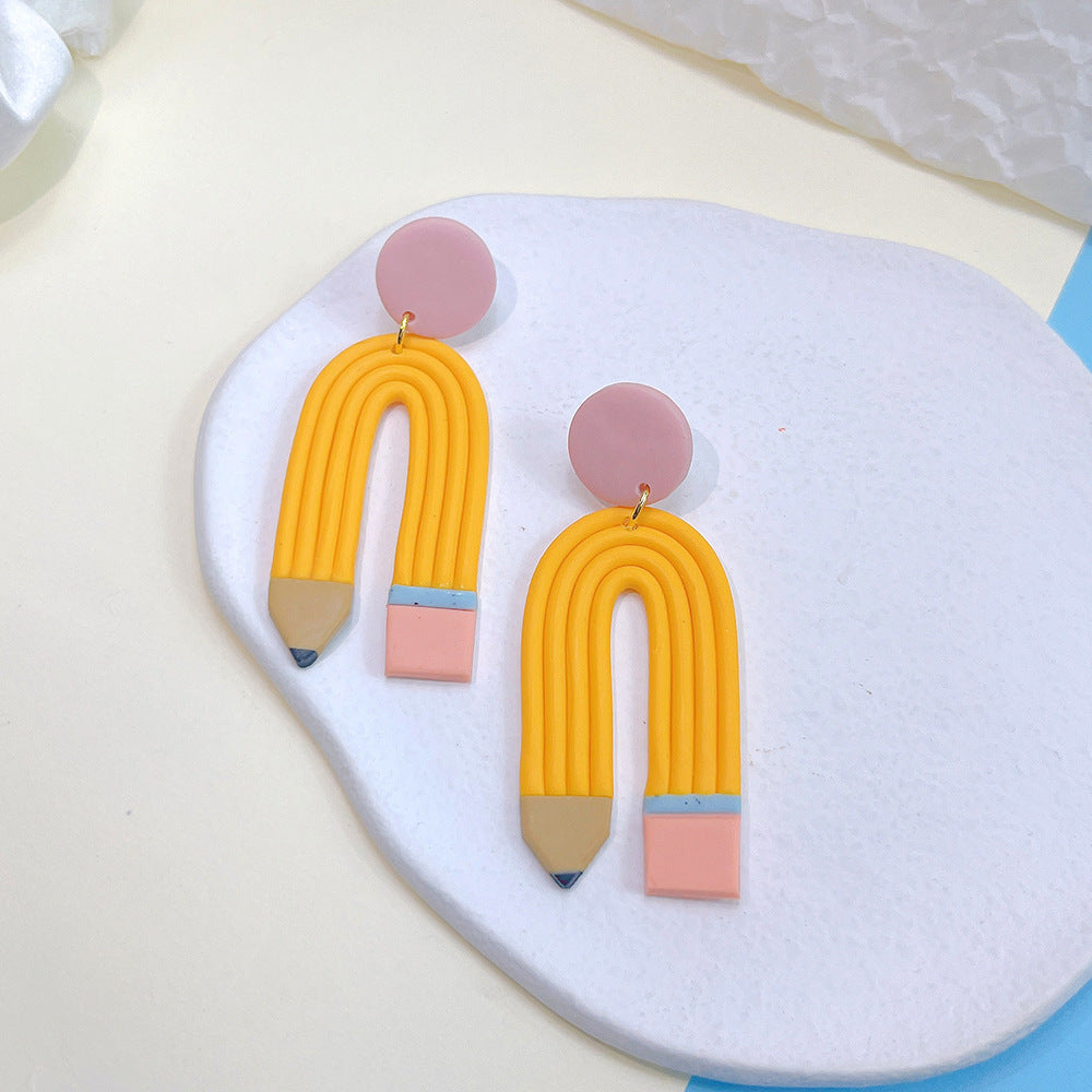 Wholesale Teacher's Day Soft Clay Elbow Striped U-shaped Earrings