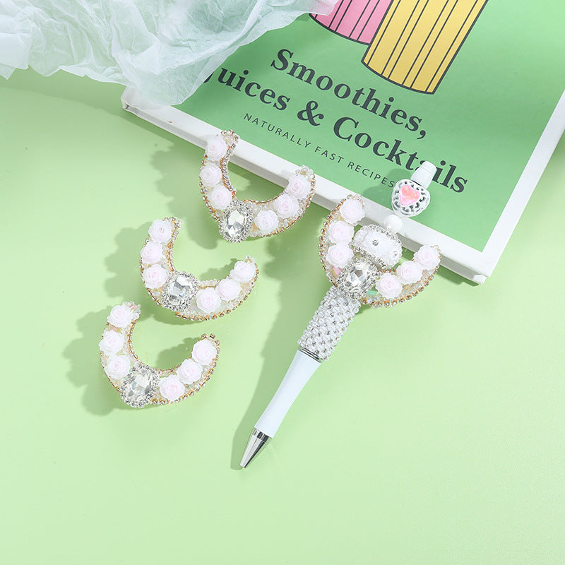 Wholesale 10pcs Heavy Industries Moon Flower Zircon Straight Hole Handmade Beads