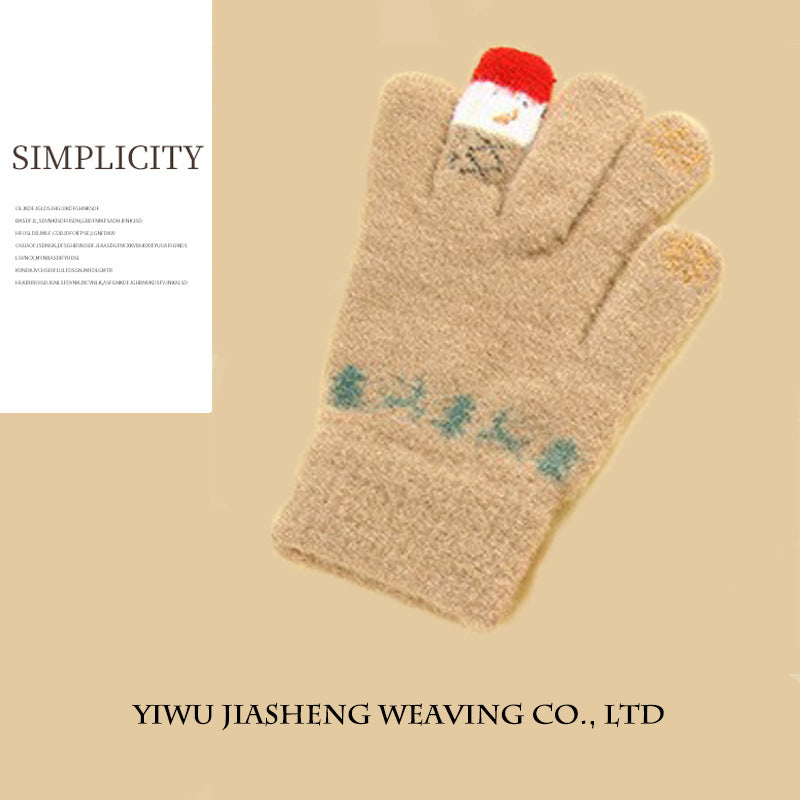 Wholesale Autumn and Winter Christmas Snowman Touch Screen Imitation Cashmere Cycling Plush Thickened Gloves