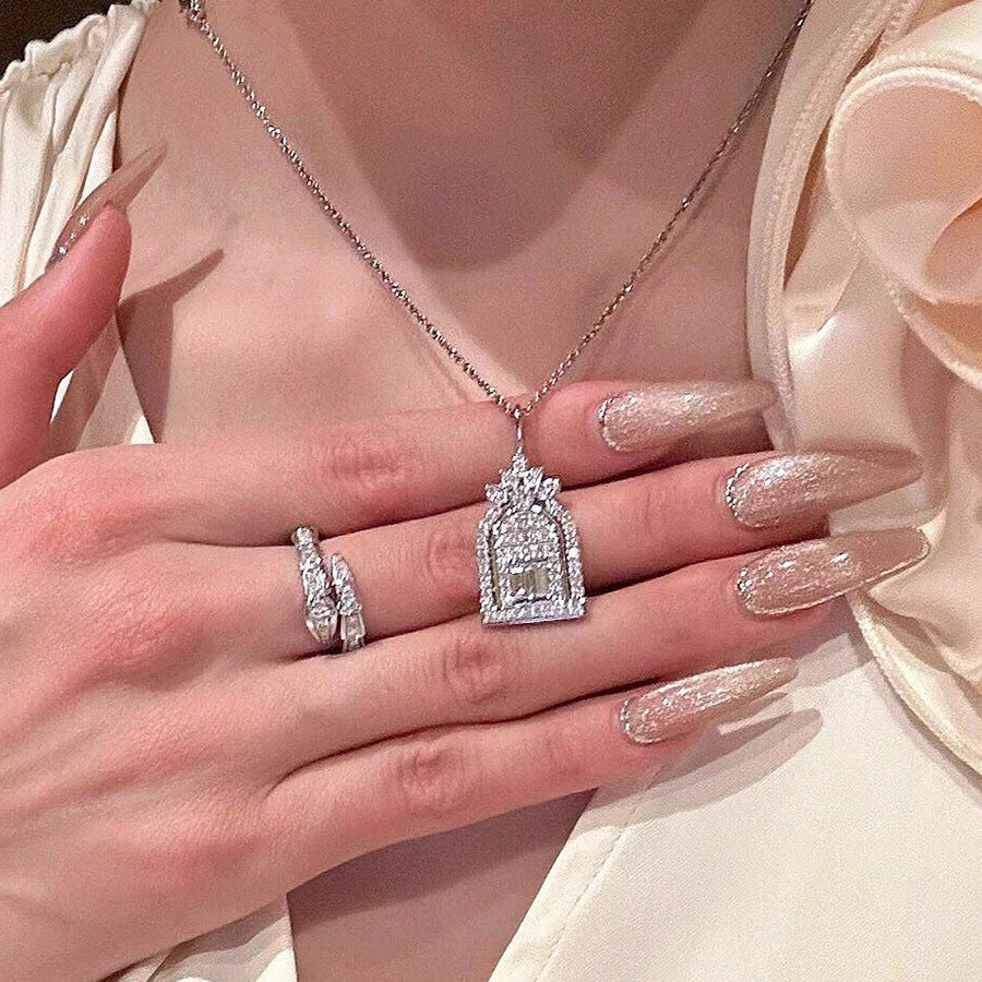 Wholesale The Gate of Happiness Full Diamond Castle Titanium Steel Necklace