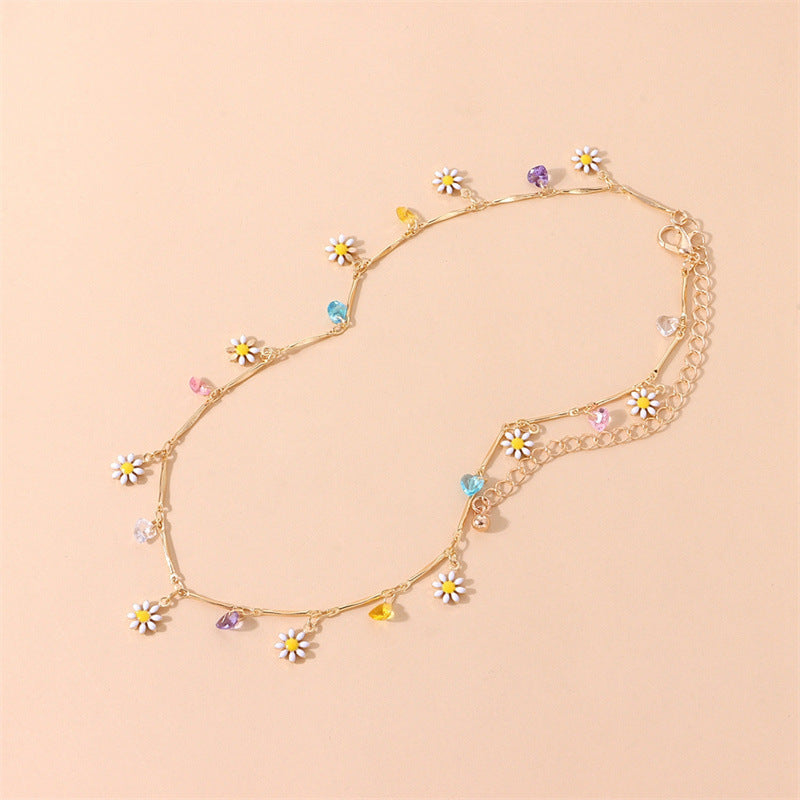 Wholesale Small Daisy Painted Drip Glaze Flower Clavicle Necklace
