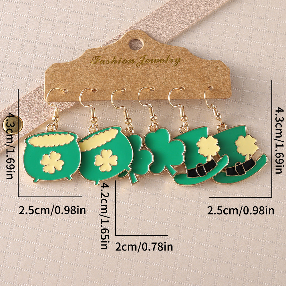 Wholesale St. Parcret Festival green clover hat pendant drop suit festival earrings