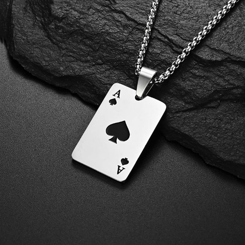Wholesale Lucky Spade Pendant Personalized Hearts Poker Card Titanium Steel Necklace