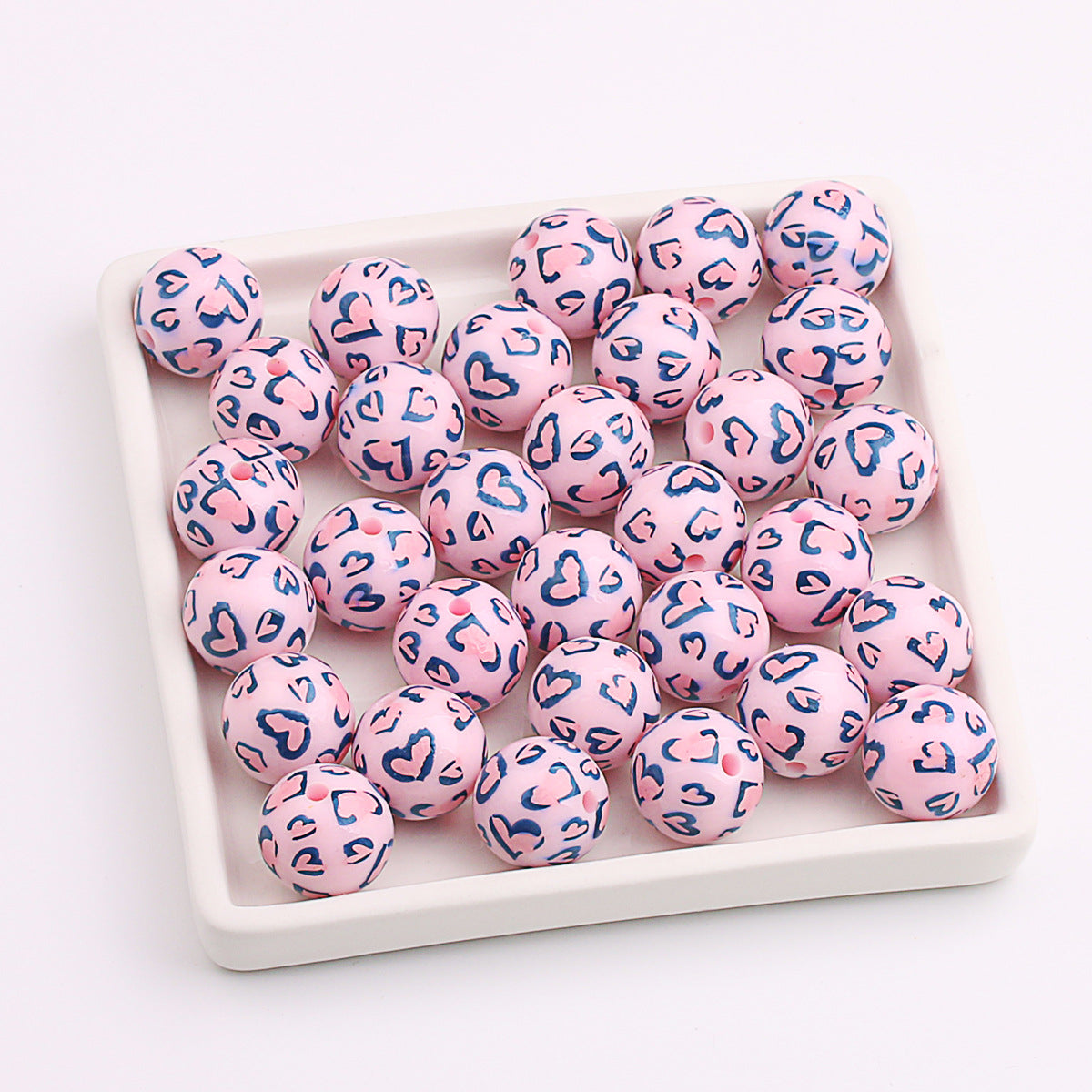 Wholesale 200pcs Acrylic UV Printing Two-color Love Heart Cover Light DIY Straight Hole Beads