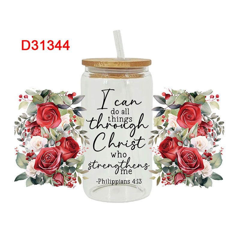 Wholesale Beautiful colorful flowers  16oz Cup UV DTF Wraps