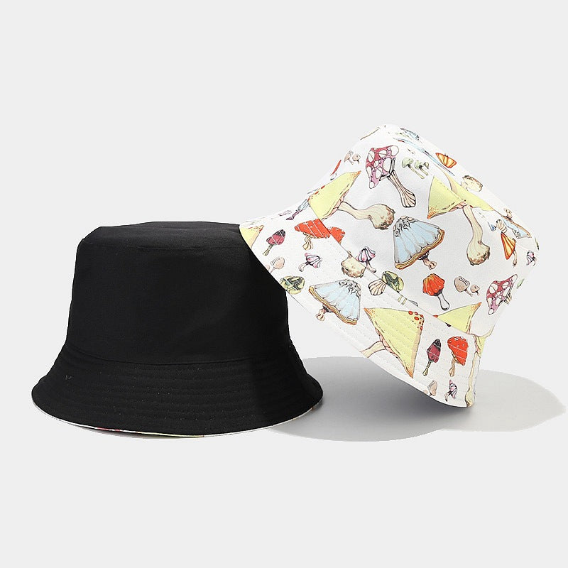 Sombrero de cubo reversible de patrón de champiñones de algodón al por mayor