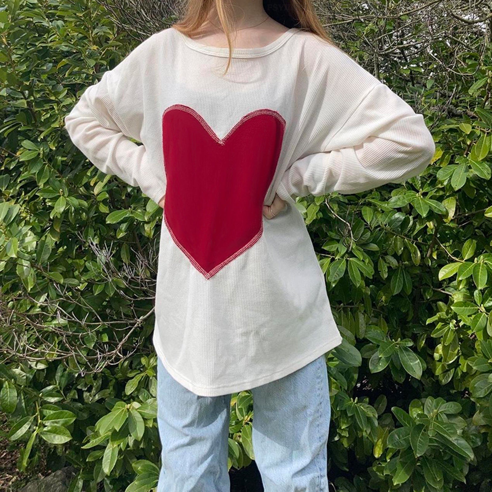 Wholesale Women's Long Sleeve Round Neck T-shirt Valentine's Day Loose Casual Pullover Top Spring and Autumn