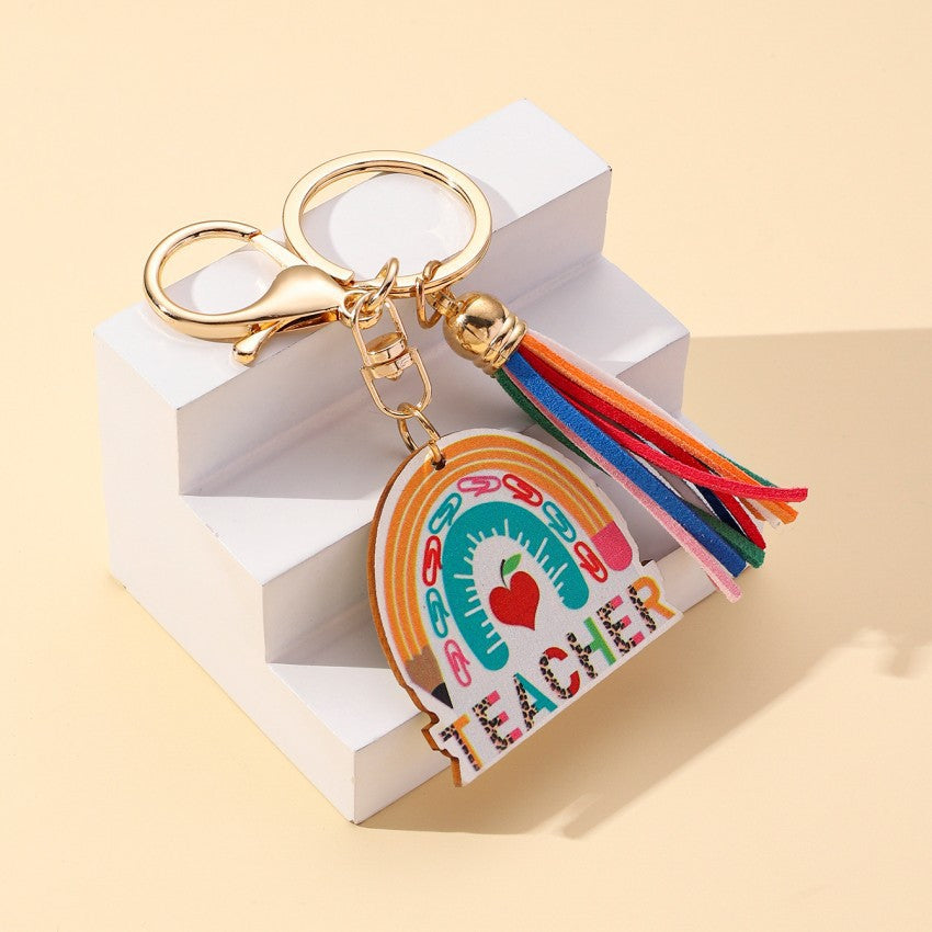 Wholesale Rainbow Series Teachers Day Metal Keychain