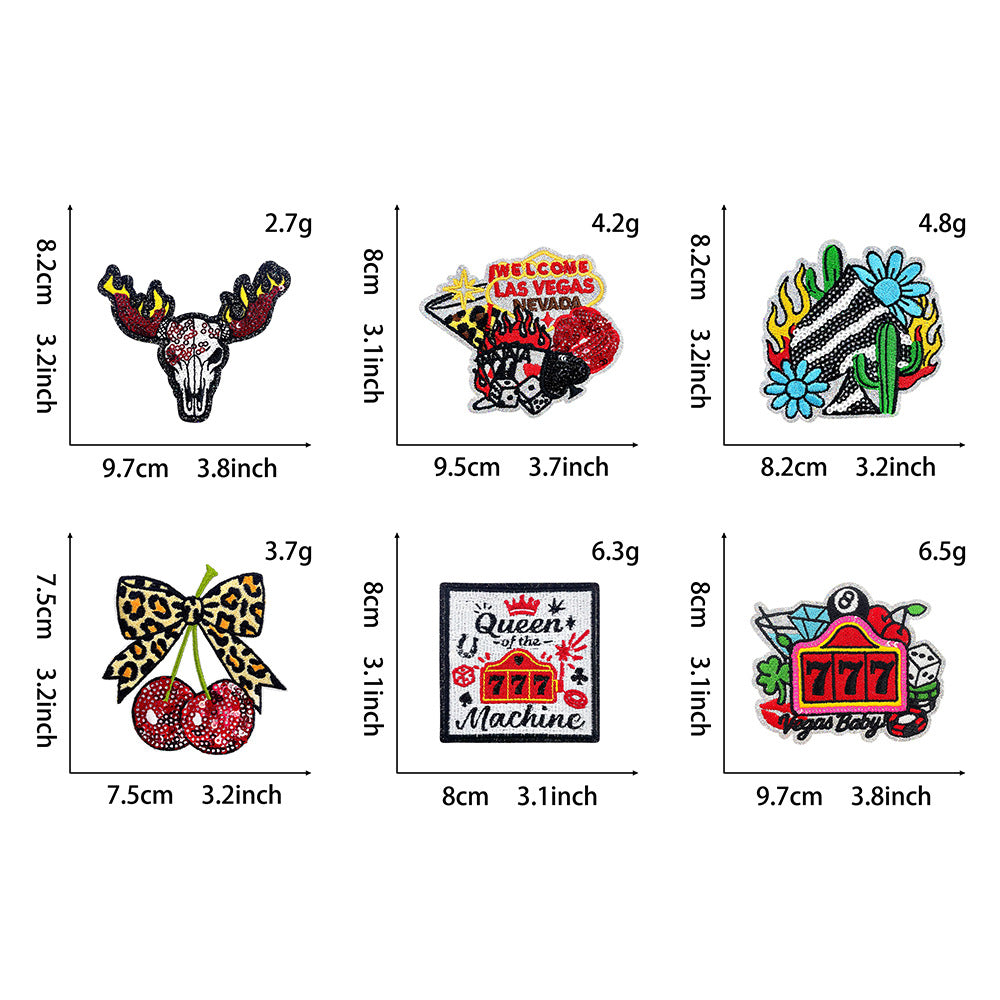 Wholesale Las Vegas Casino Dice Poker Sequined Embroidered Patch Set Iron On For et Fashion Gift