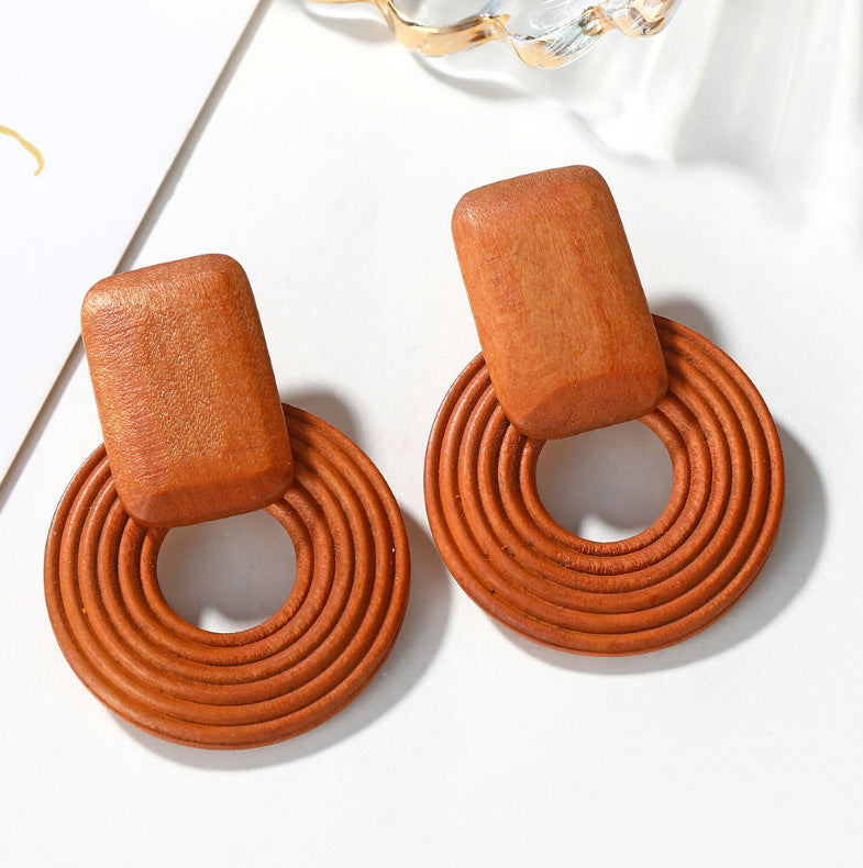 Wholesale Wooden Geometric Simple Earrings