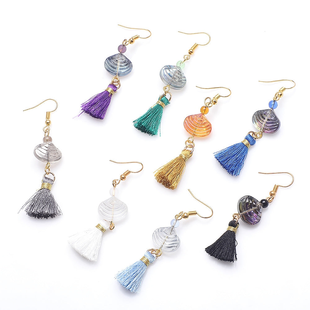 Wholesale Vintage Glass Shell Fashion Long Tassel Earrings