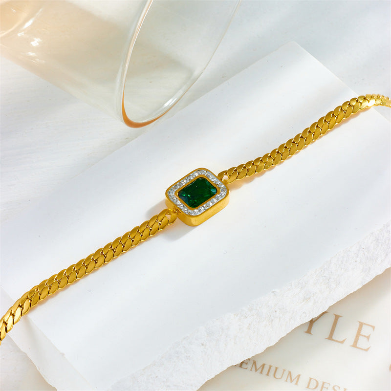 Wholesale Vintage Green Square Diamond Gemstone Twist Titanium Steel Bracelet