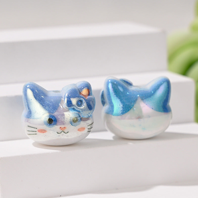 Wholesale 10pcs Cartoon Cute Cat  Straight Hole  Acrylic Beads