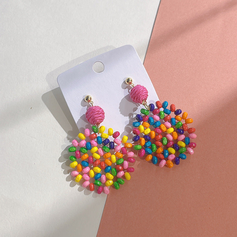 Wholesale Wooden Beads Braided Geometric Round Stud Earrings