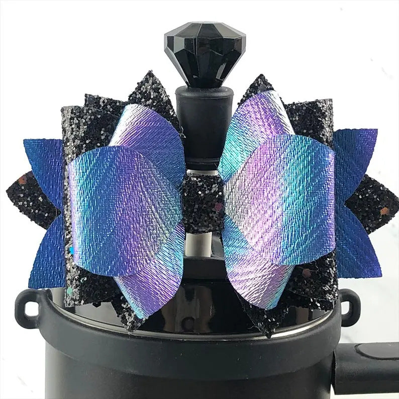 Wholesale Bowknot sequined rose straw hat decorated with silicone cup holder