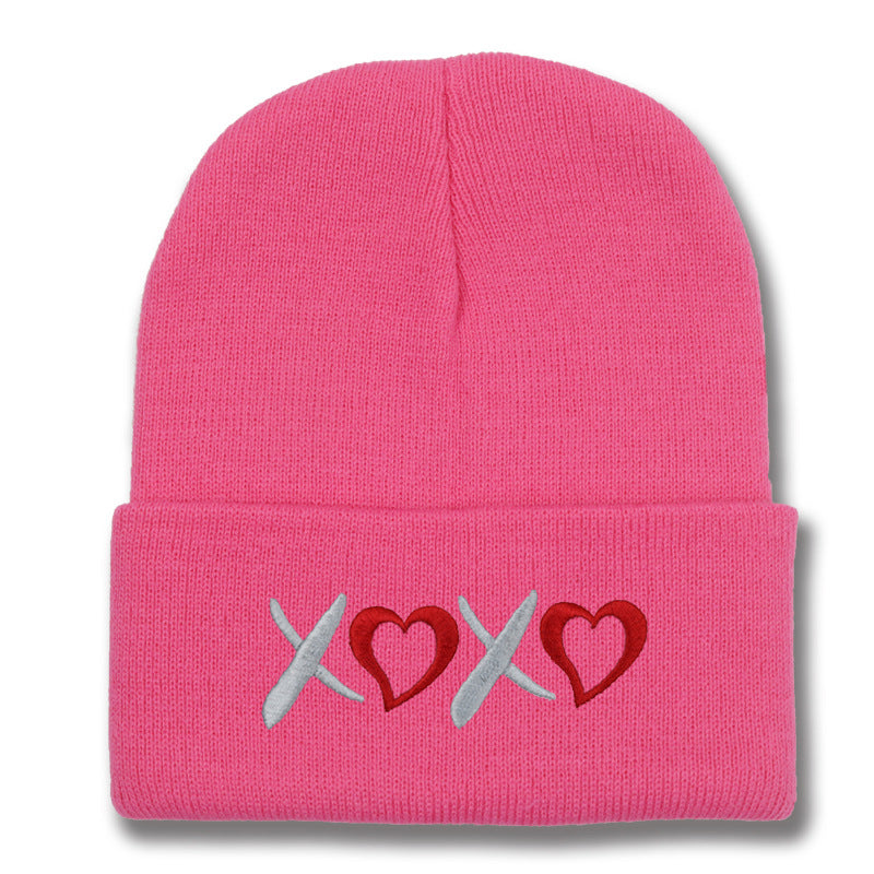 Wholesale Valentine's Day XOXO embroidery knitted hat for men and women couples autumn and winter warm wool hat leisure all-match cold hat tide