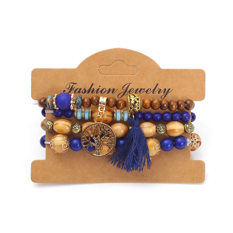 Wholesale Bohemian multi-layered wooden beaded bracelet jewelry