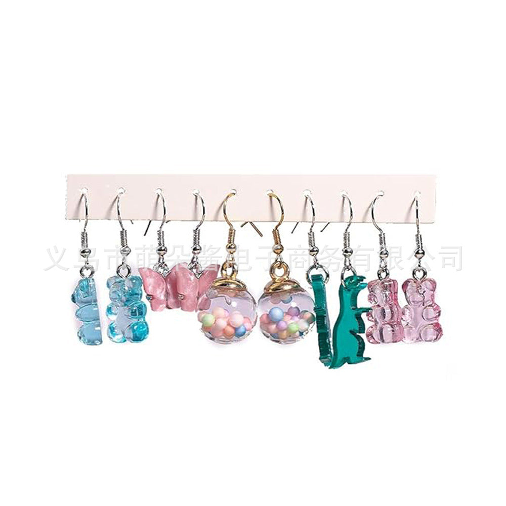 Wholesale 5pcs/pack Hot Sale Sweet Cool Creative Resin  Flowers, Strawberry Mushroom Drink Bottle, Small Cake Earrings Set