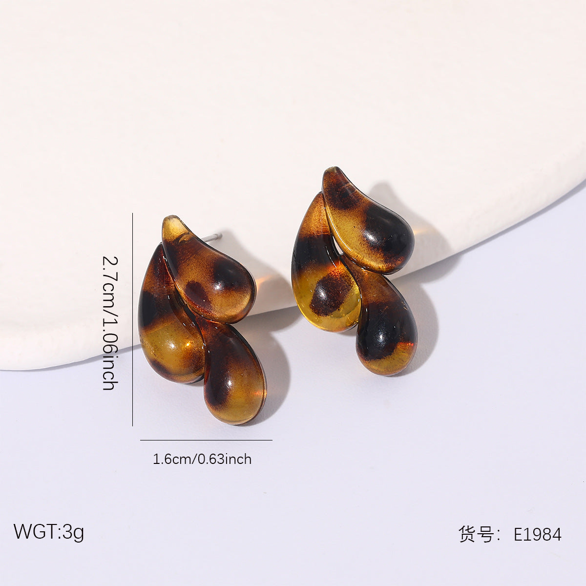 Wholesale Amber-colored stainless steel stud earrings