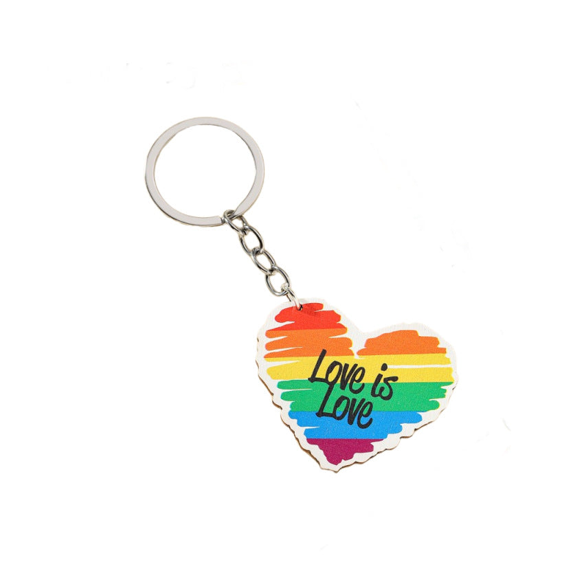 Wholesale Peach Heart Wood Sign LGBT Keychain