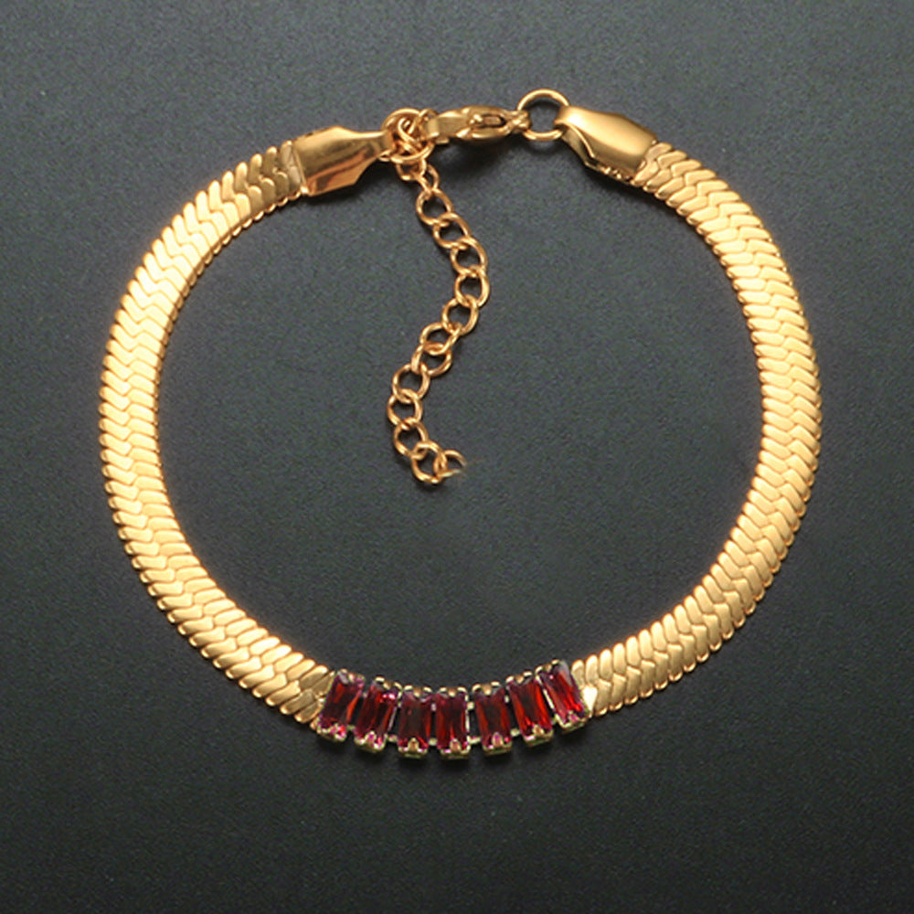 Wholesale 18K Gold Plated Zircon Stainless Steel Snake Bone Chain Necklace Bracelet Jewelry Set