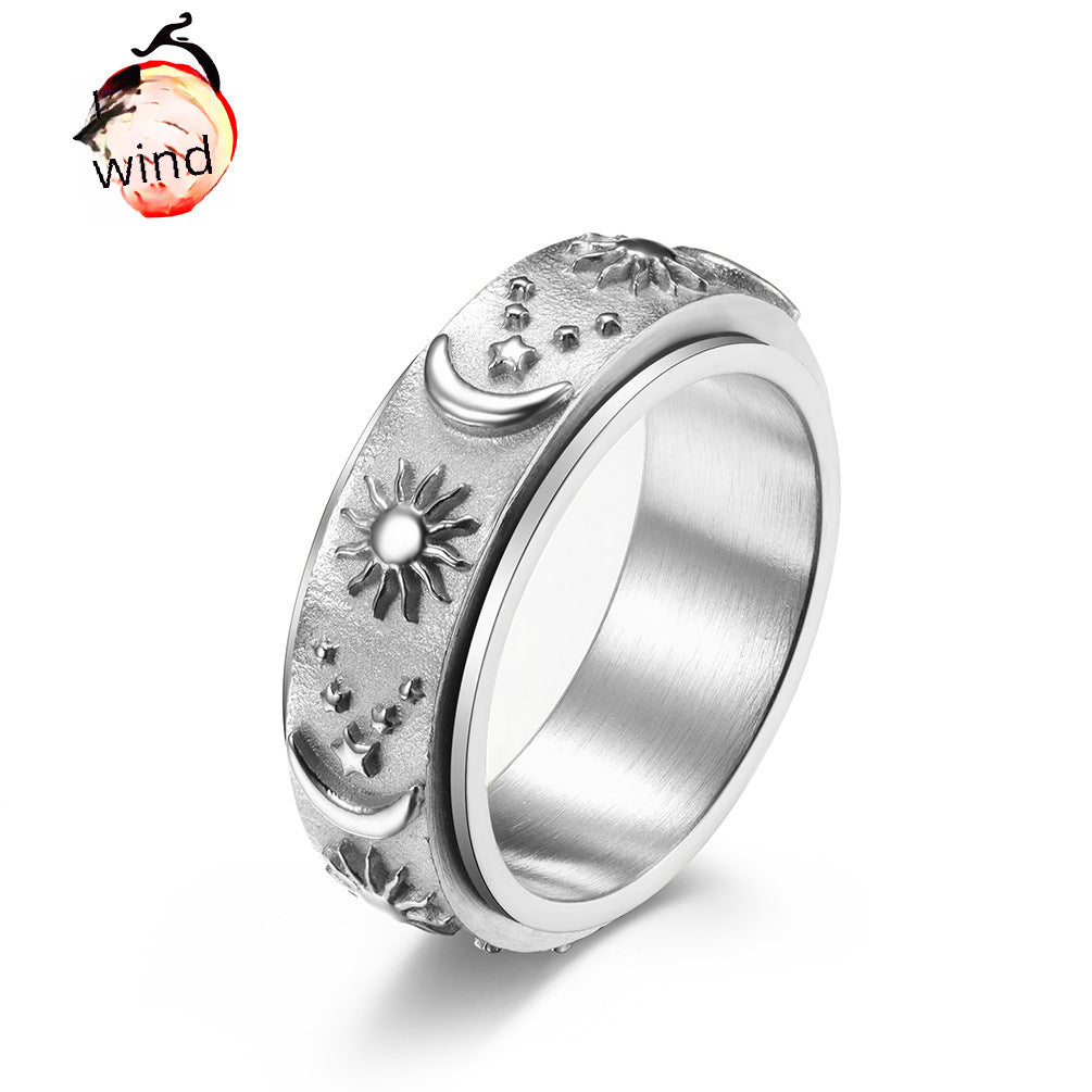 Wholesale Titanium Steel Ring Rotatable  Stress Relief Jewelry Star Moon Sun Design Fashion Accessory