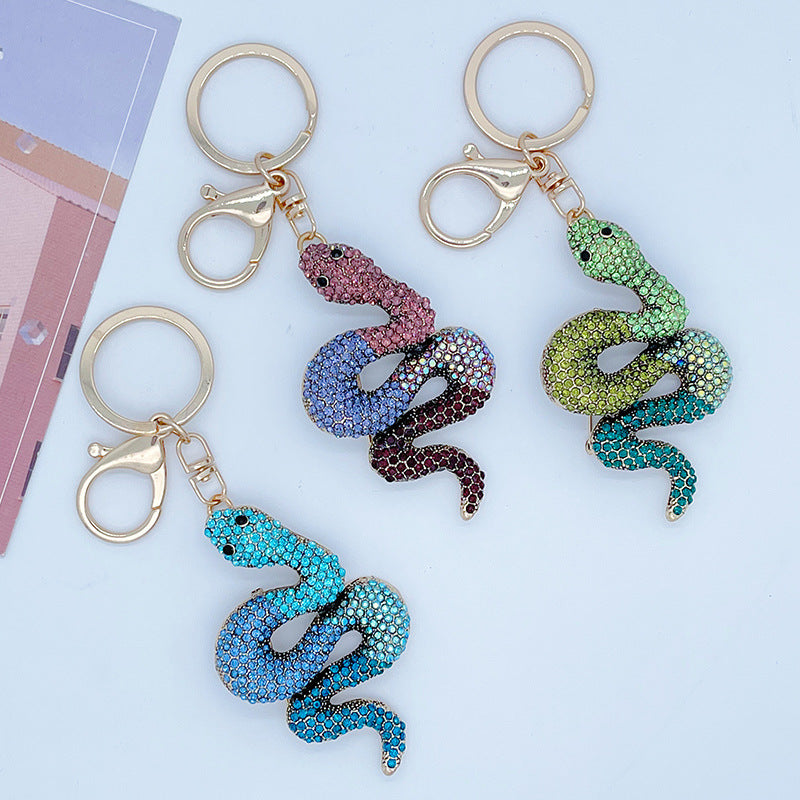 Wholesale Zodiac Diamond-embedded gradient snake keychain car bag pendant creative gifts for the year of birth