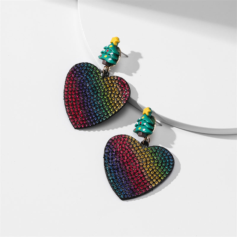 Wholesale Santa Christmas Tree Fabric Diamond Earrings