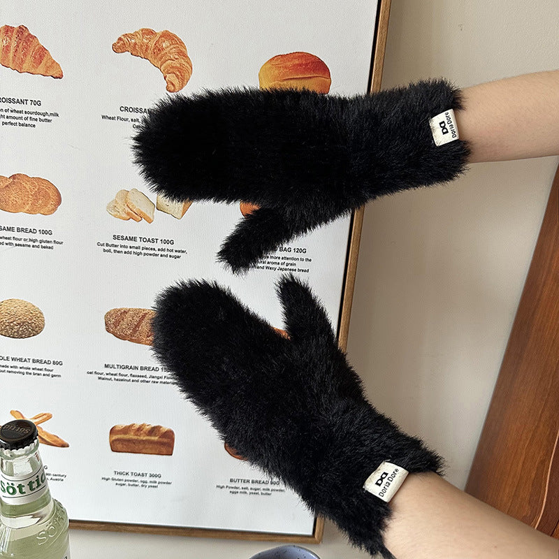 Wholesale Candy Colored Soft Glutinous Plush Autumn and Winter Thickened Mittens