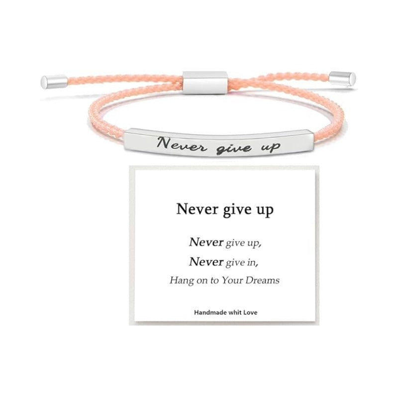 Wholesale Stainless steel bent tube inspirational text adjustable woven bracelet