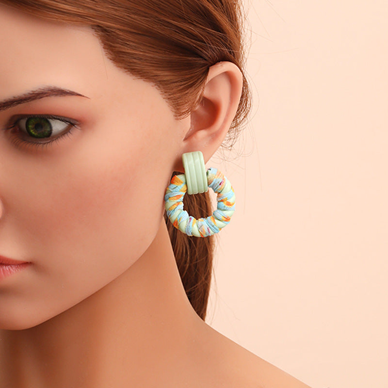 Wholesale Handmade Cloth Winding Round Earrings